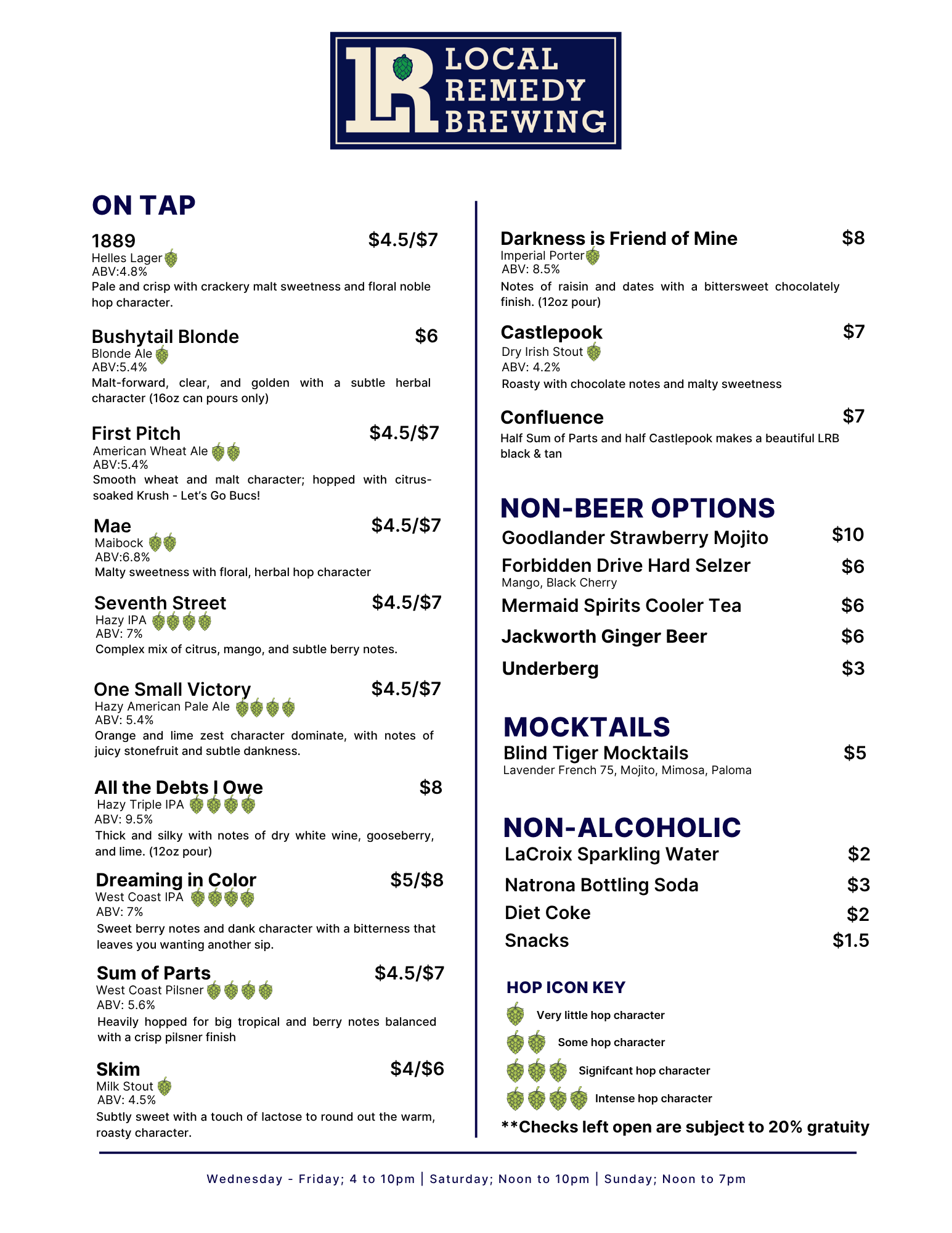 Taproom Menu May 27-31