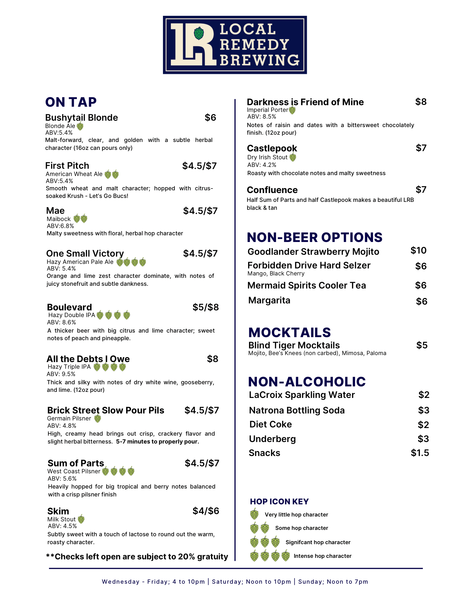 Taproom Menu May 13-17