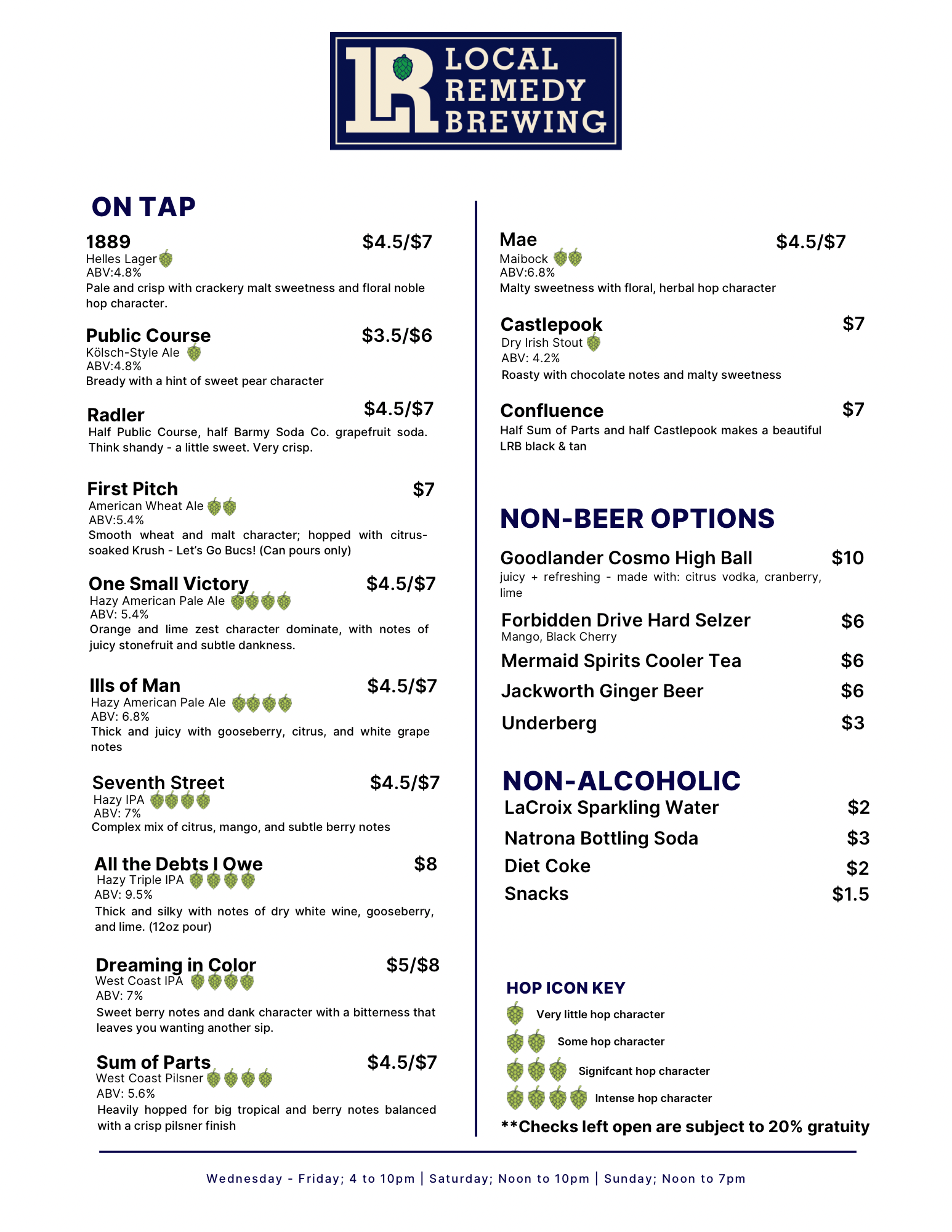 Taproom Menu June 16-22