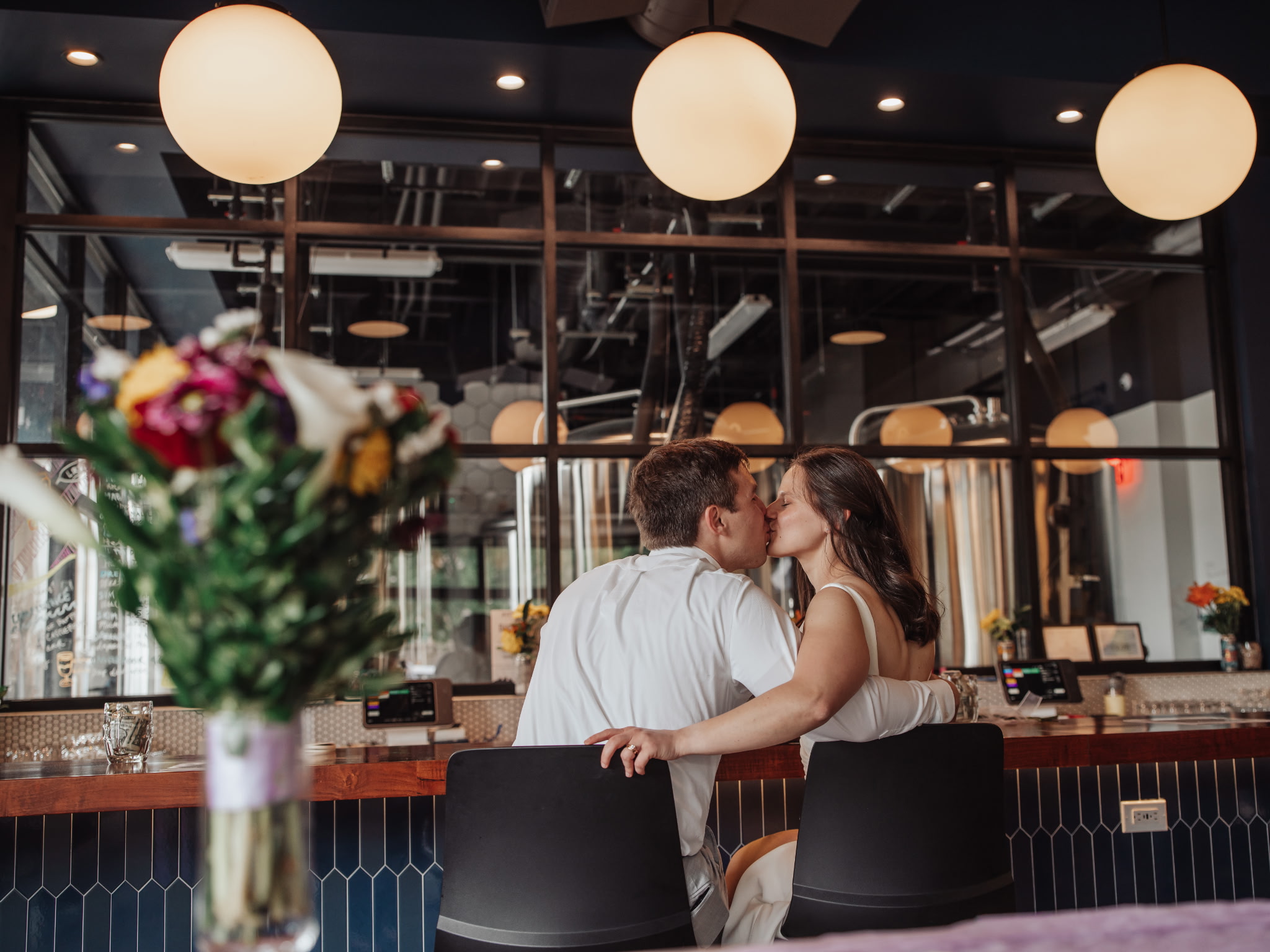 Bride and Groom in Taproom