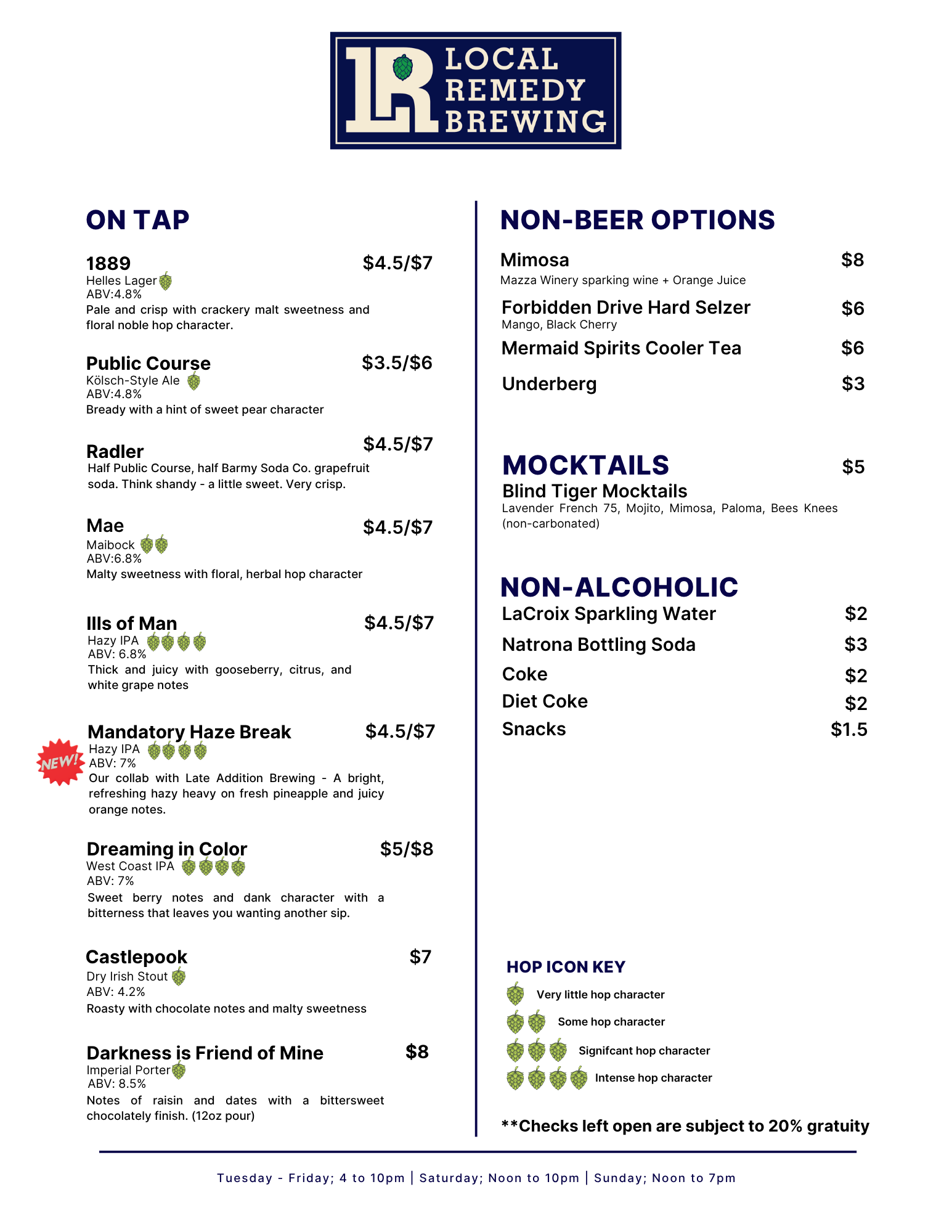 Taproom Menu July 14-19