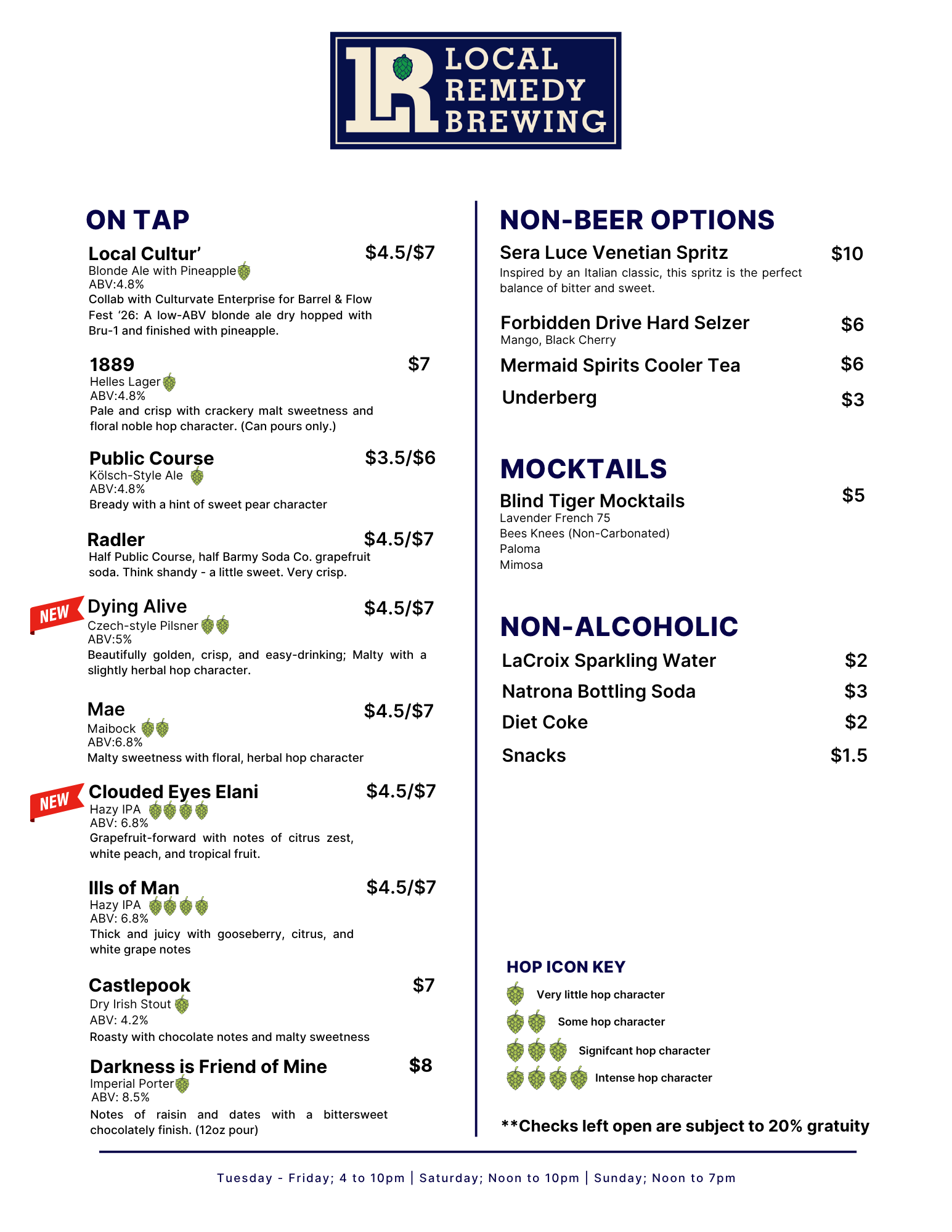 Taproom Menu August 18-23