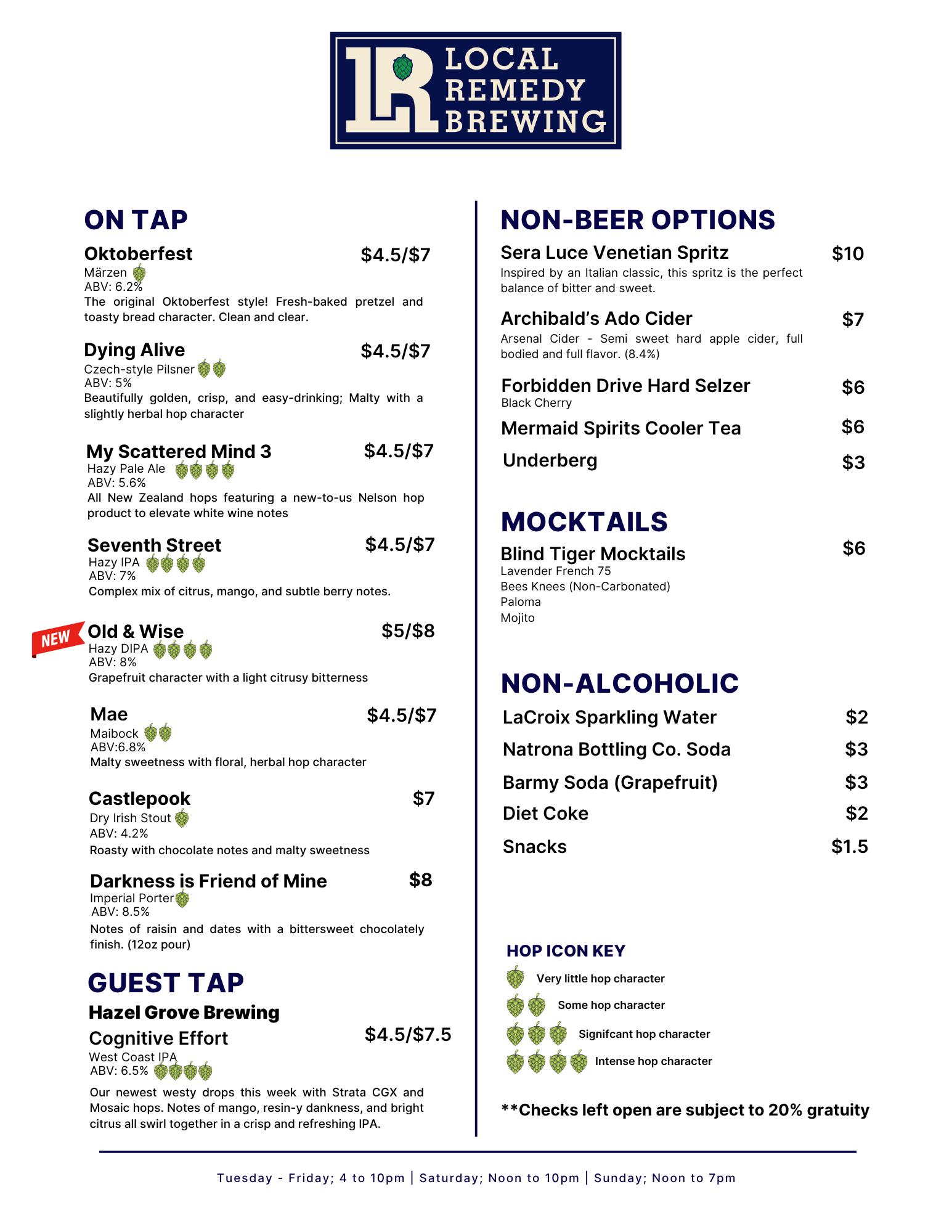 Menu091526 Taproom Menu September 15-20